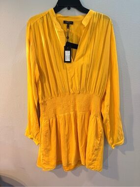 Rag and Bone Yellow Smocked Waist Long-Sleeve Dress.  NMT